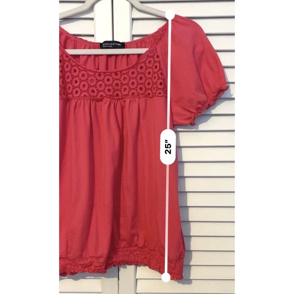 Jones New York Signature Shirt Pullover Eyelet Scoop Neck Women’s Size Large - Picture 6 of 7